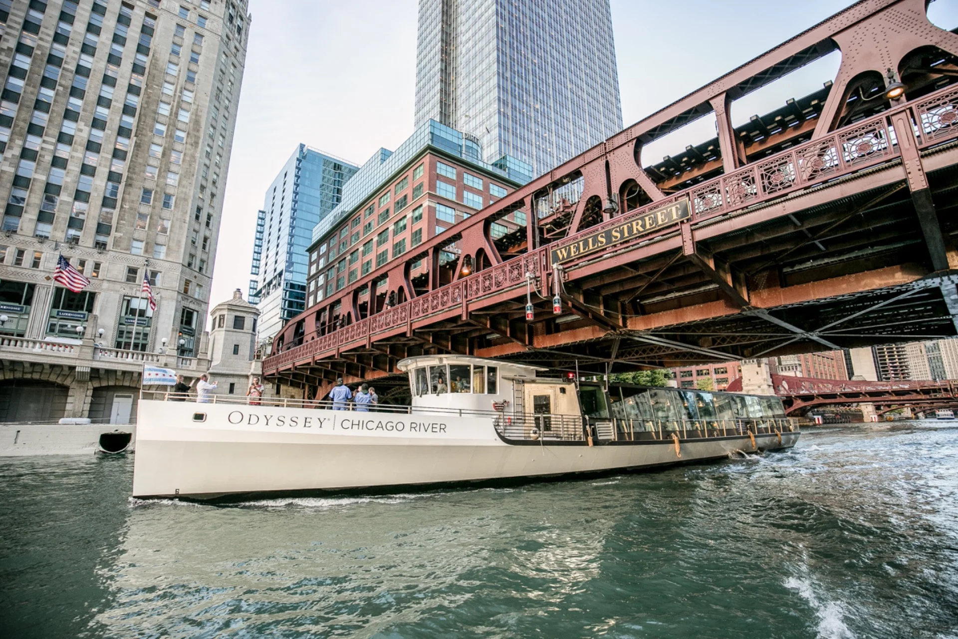 Chicago River cruise at sunset